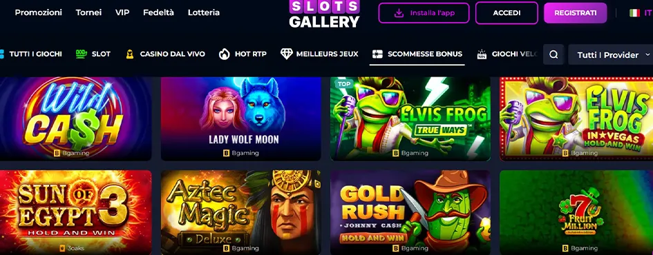 Ufficiale SlotsGallery casinò mostra la history completa